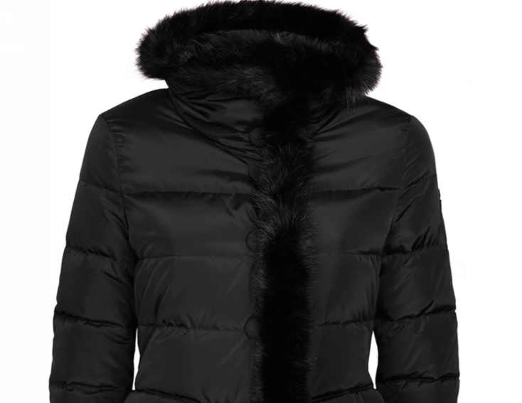 Shop Armani Jeans Down Jacket With Hairy Collar Logo In Black