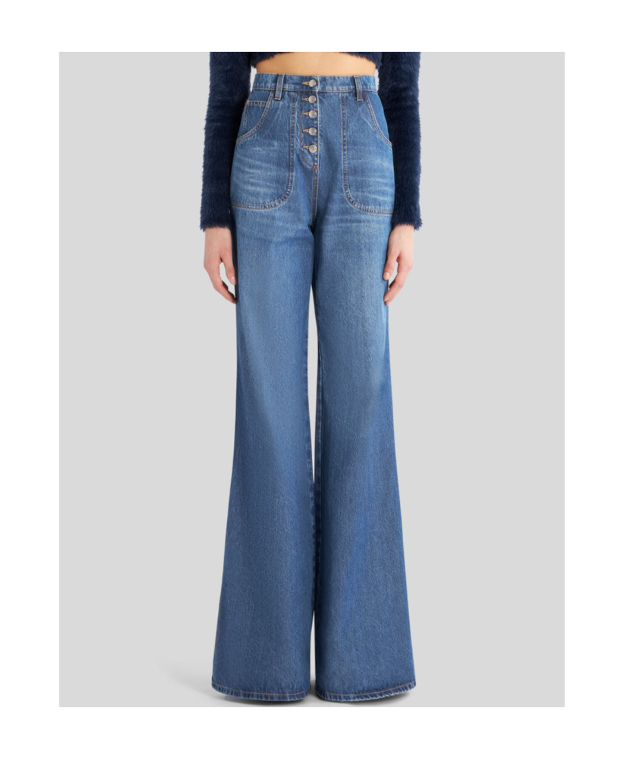 Etro Blue Flared Jeans With Multicolor Embroideries In Blue