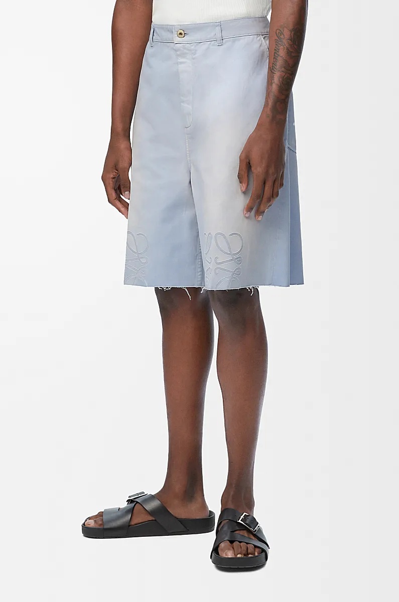 Loewe Debossed-anagram Shorts In Sky-blue