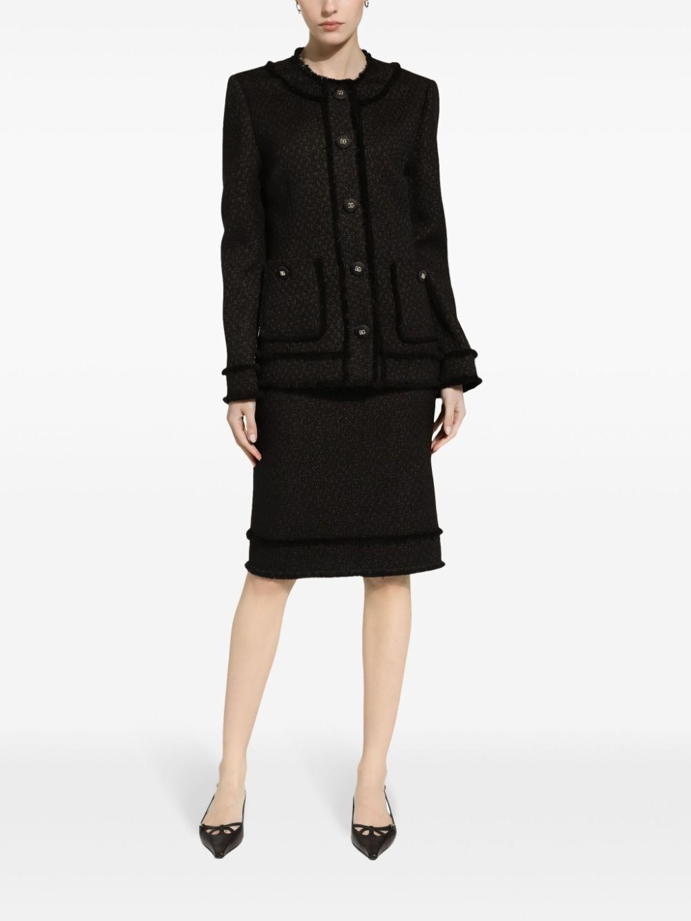 Dolce & Gabbana Black Single-breasted Jacket With Branded Button In Tweed Woman In Black