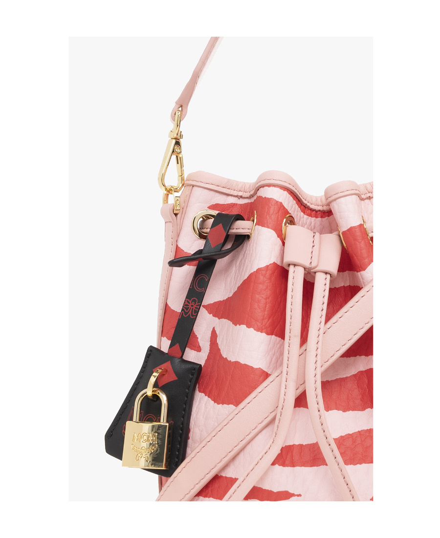 Shop Mcm Dessau Zebra-print Drawstring Bag In Pink