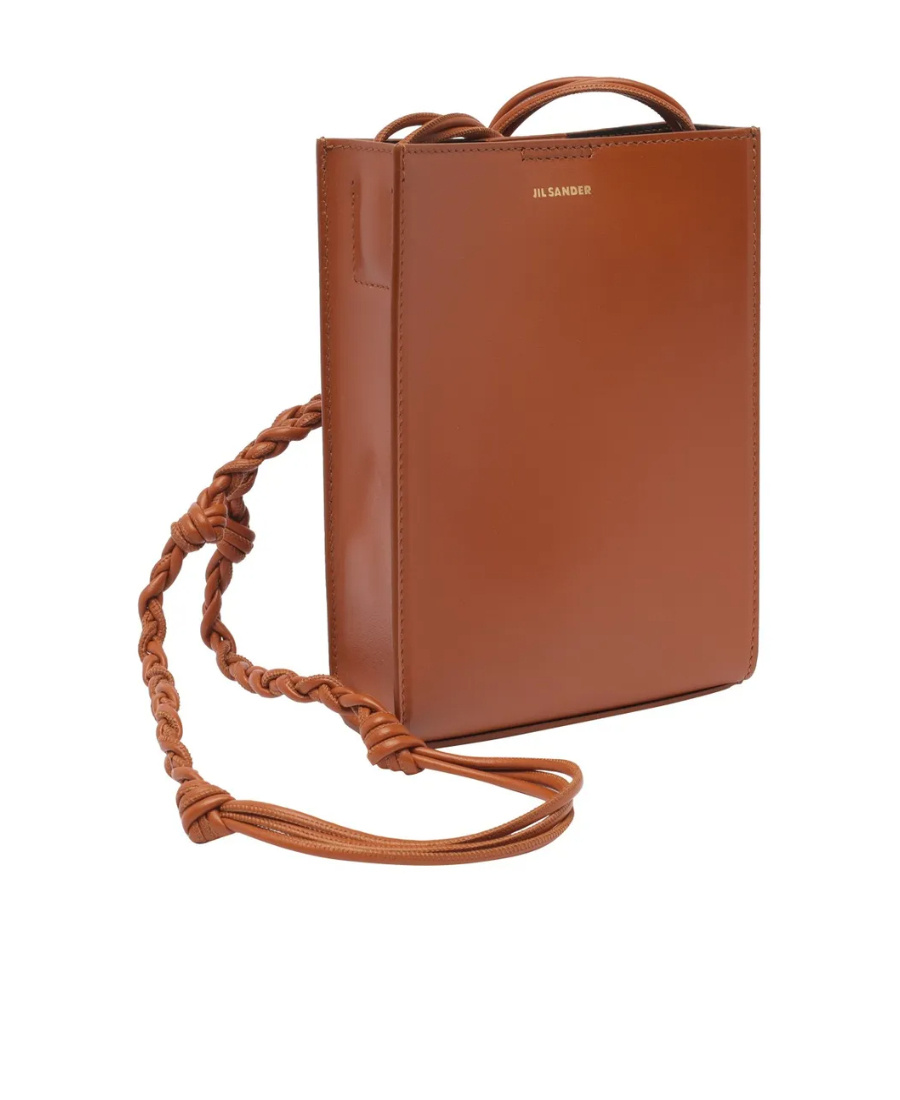 Jil Sander Dark Pink Leather Small Tangle Shoulder Bag In Brown