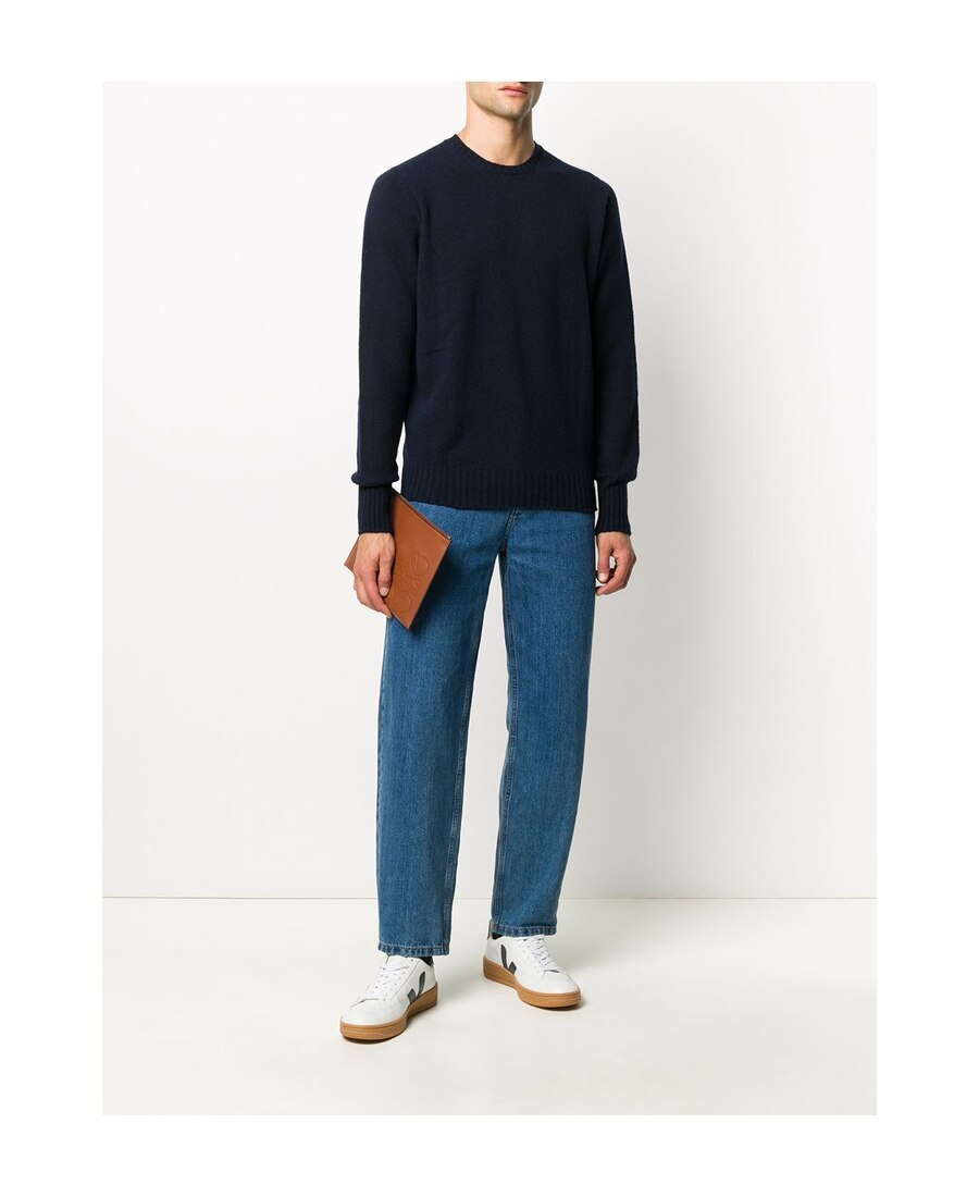 Drumohr Cashmere Crewneck Sweater With Ribbed Detailing In Black