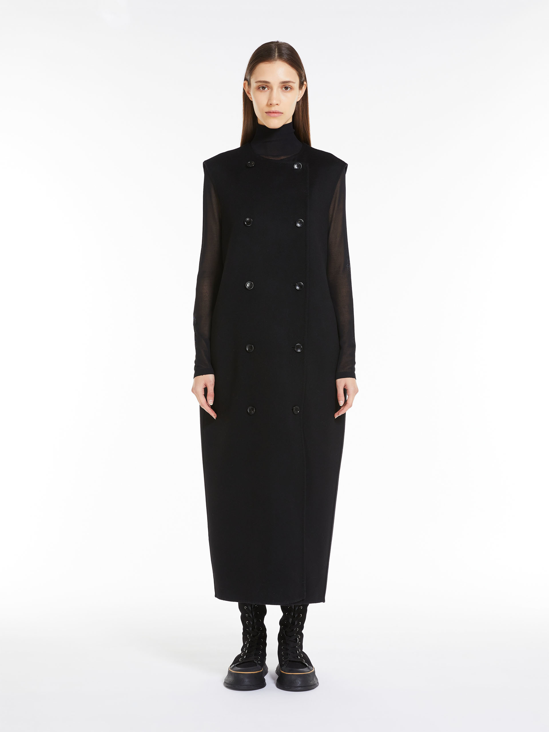 Max Mara Women Sleeveless Wool And Cashmere Coat In Black