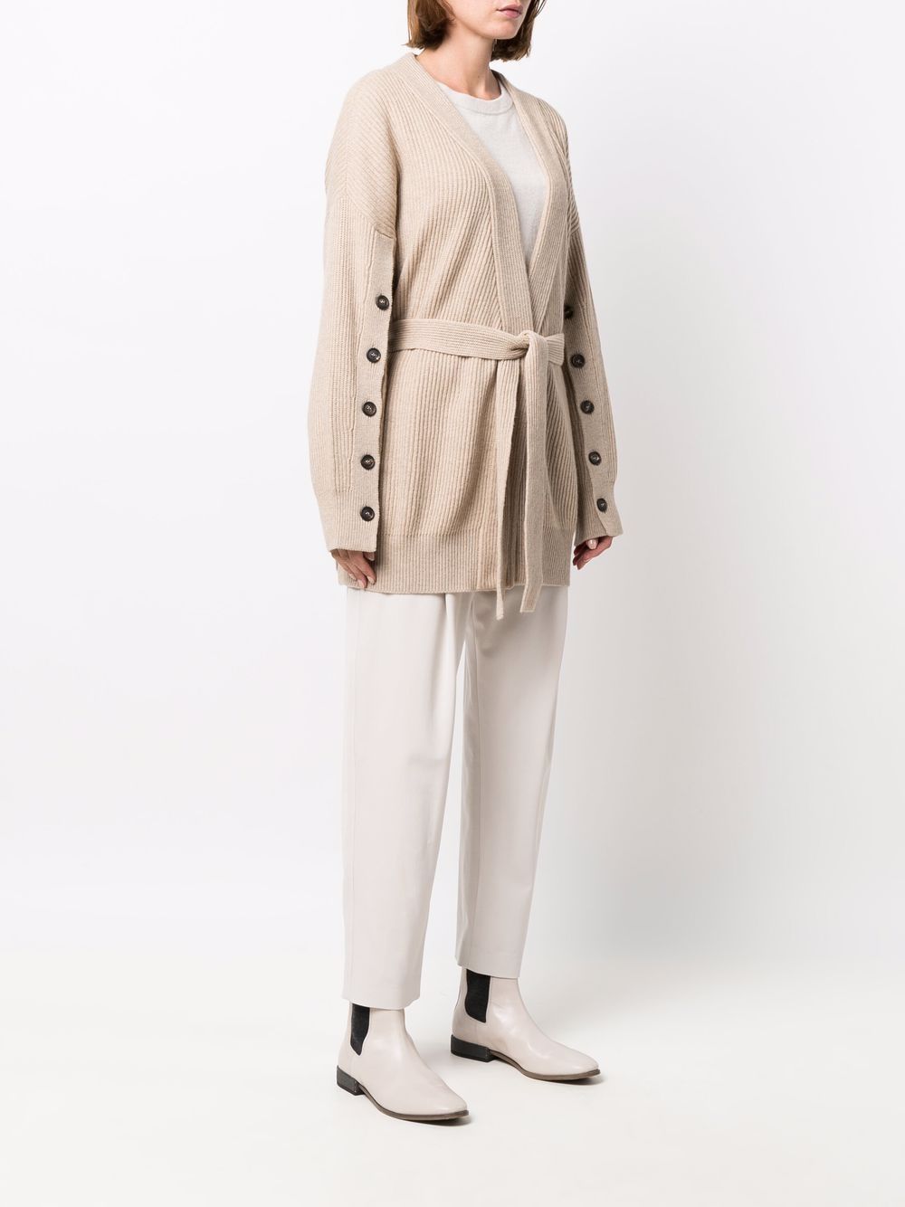 Brunello Cucinelli Buttoned-sleeves Cashmere Cardigan In Nude