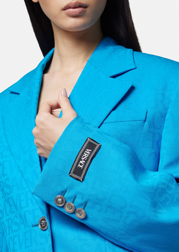 Versace Allover Virgin-wool Jacquard Blazer In Blue