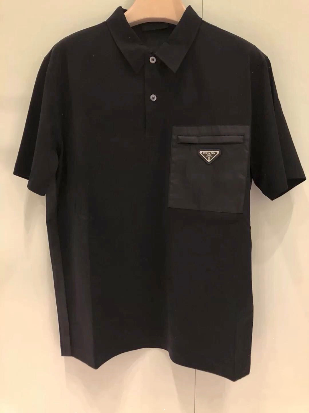 Prada Cotton Bi-material Polo Shirt In Black