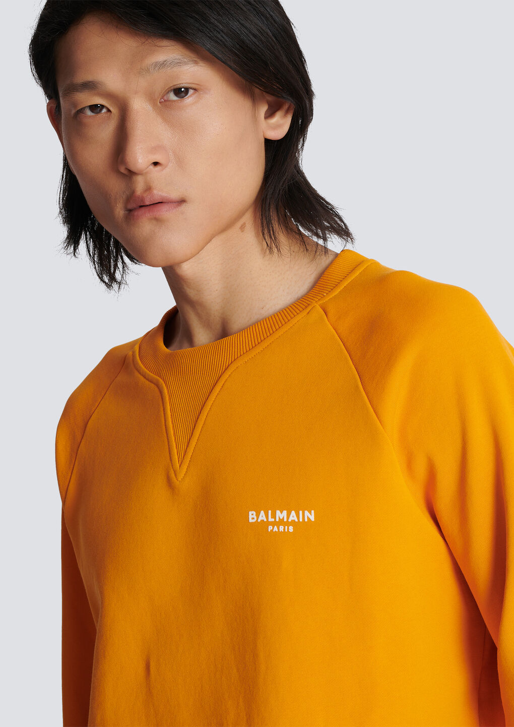 Shop Balmain Logo Print Sweatshirt In Eco-responsible Cotton In Orange