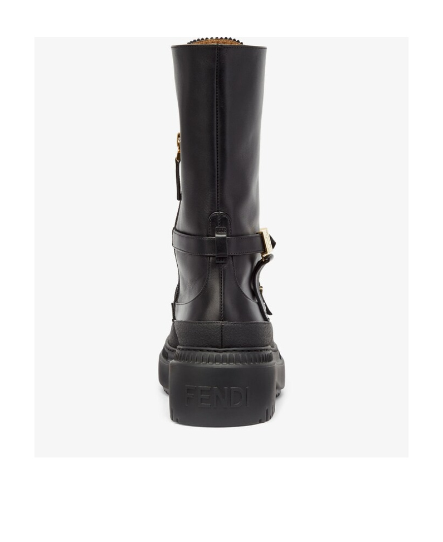 Fendi Delfina Leather Biker Boots In Black