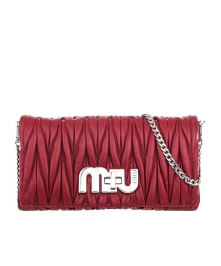 Miu Miu Matelassé Logo Pleated Shoulder Bag In Red