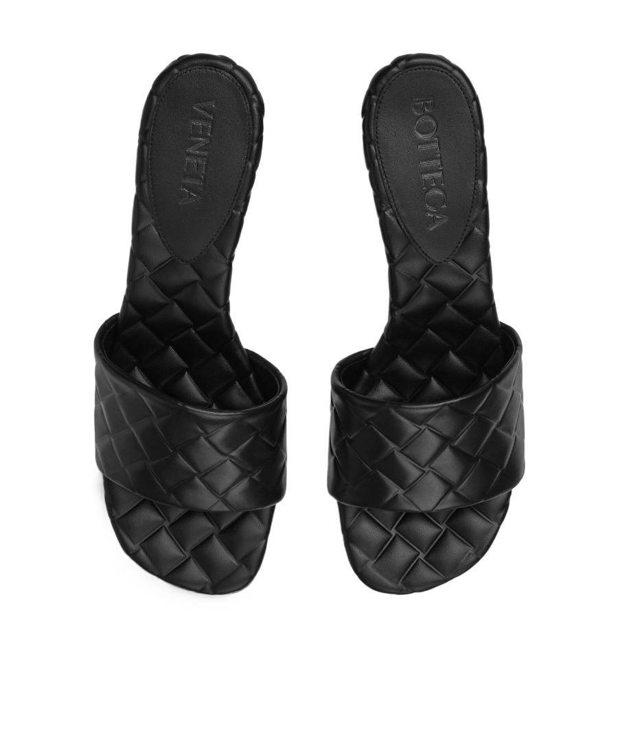 Bottega Veneta Women Leather Heel Sandals With Intrecciato Motif In Black