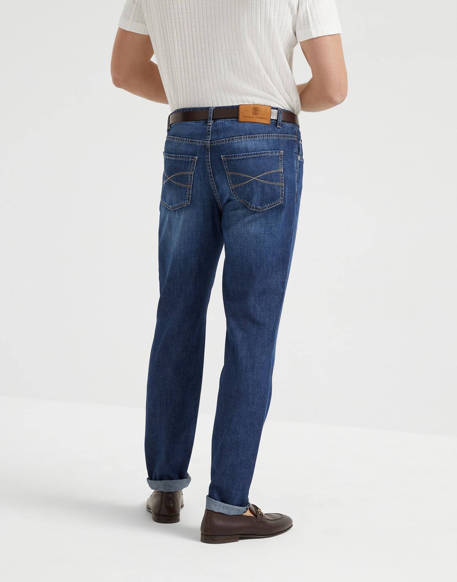 Brunello Cucinelli Thin Five-pocket Distressed Jeans In Blue