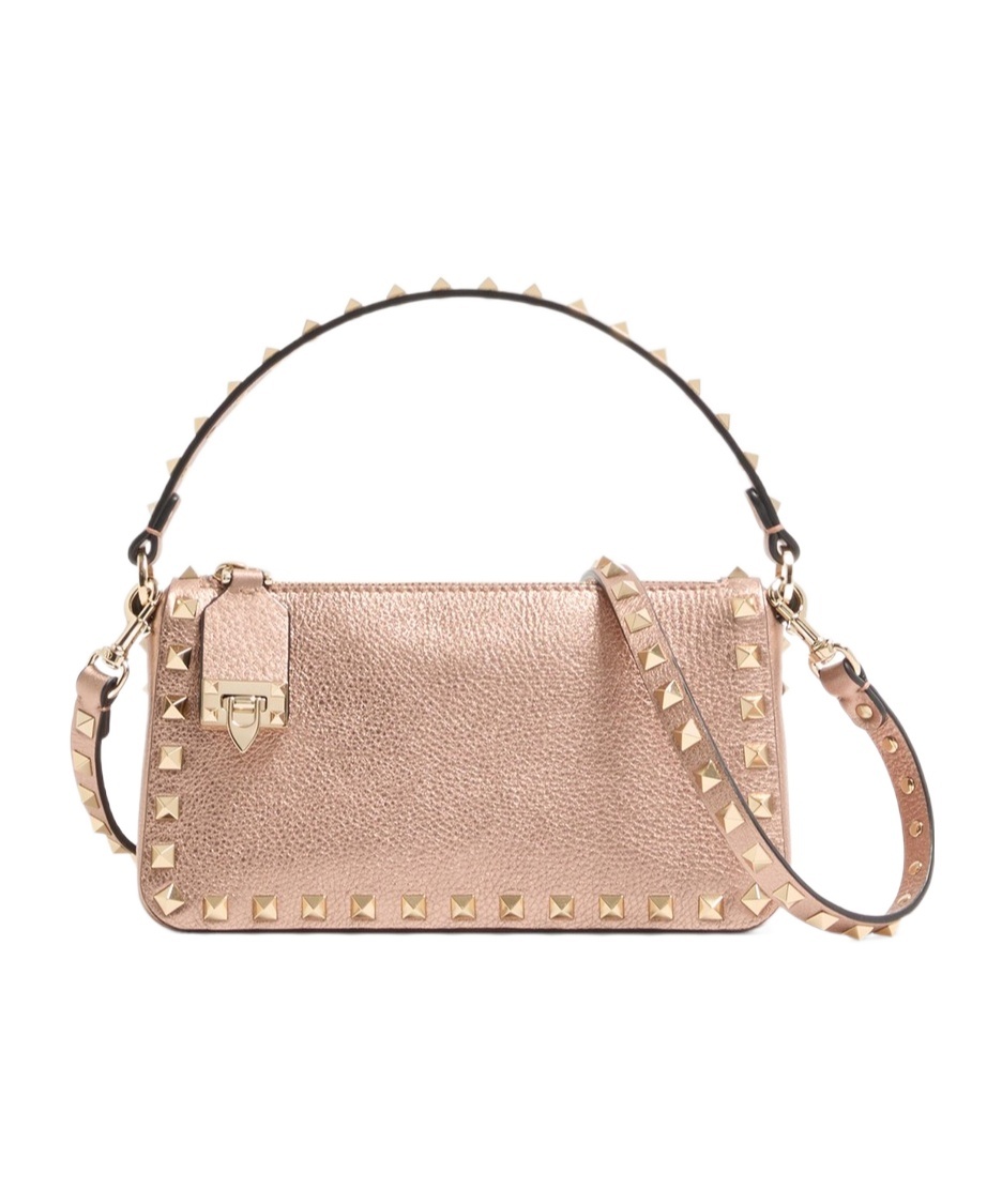 Valentino Garavani  Garavani Rockstud Small Crossbody Bag In Laminated Grainy Calfskin Leat In Pink
