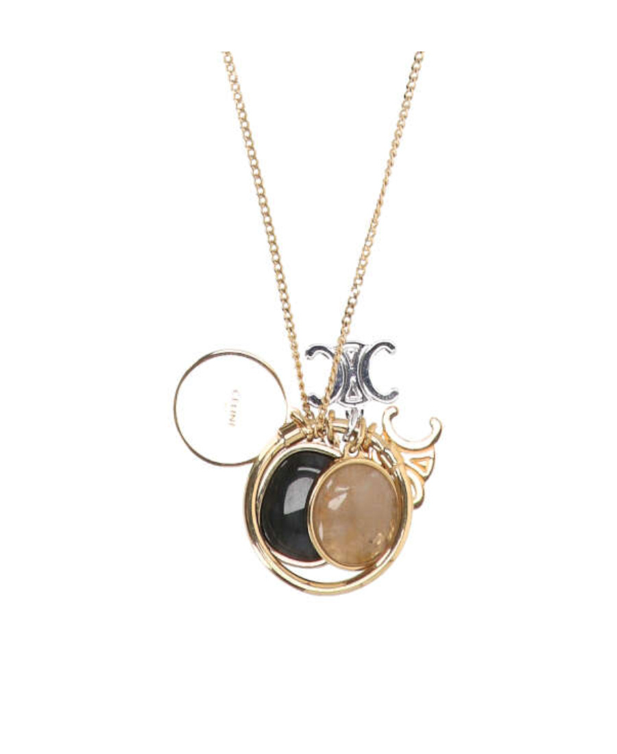 Celine Golden Effect Necklace With Pendant In Yellow