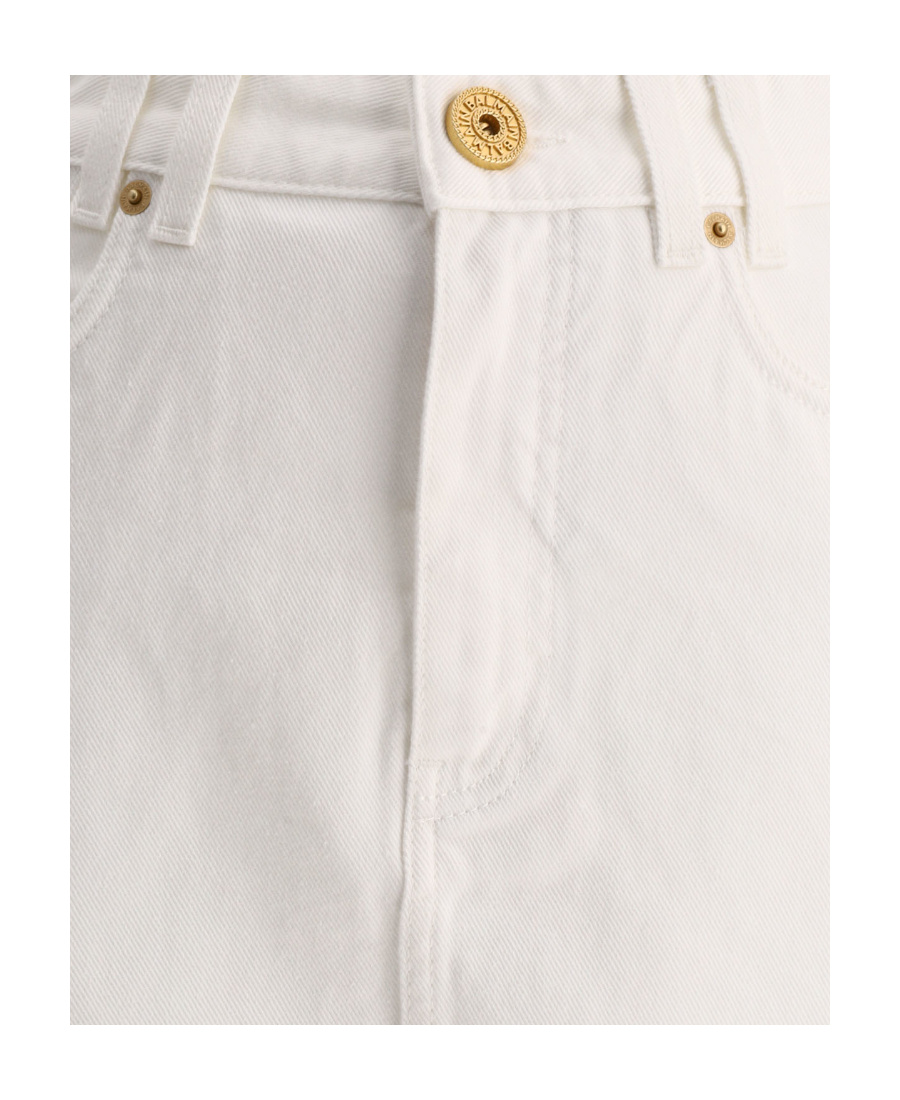 Balmain Trapeze Western Denim Mini Skirt In White