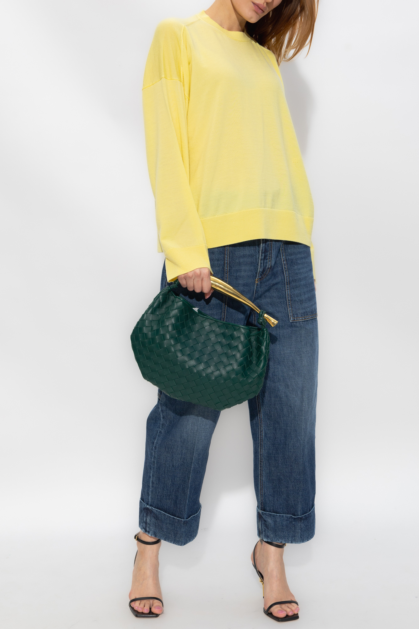 Bottega Veneta Ribbed Oversize Wool Sweater In Yellow