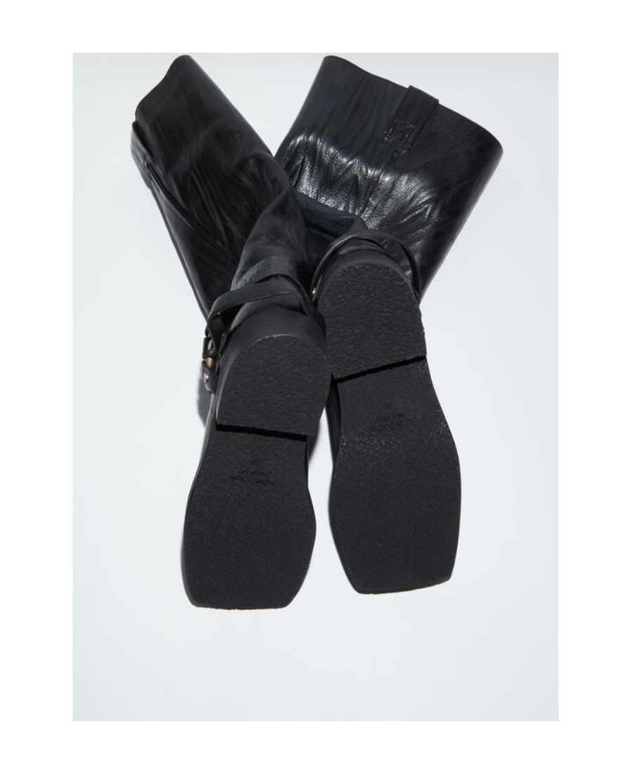 Acne Studios Leather Buckle Boots In Gray