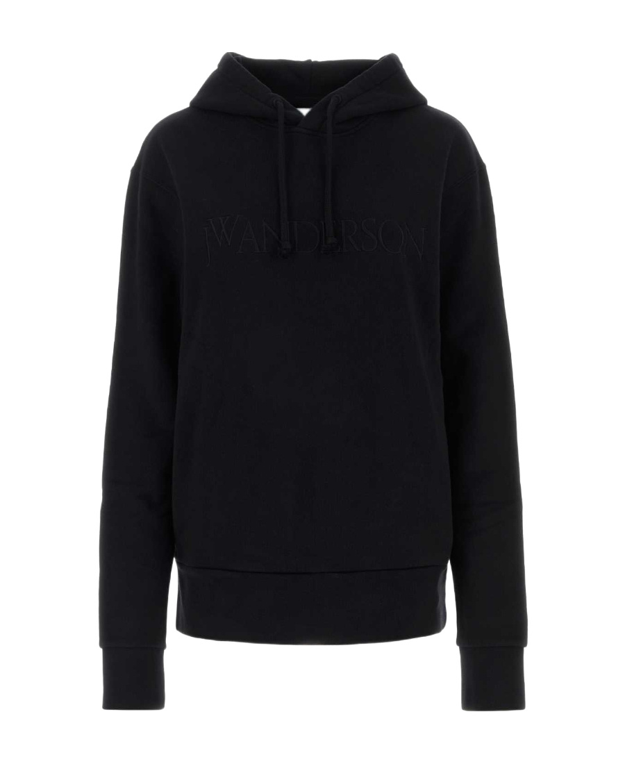 Jw Anderson Logo-embroidered Cotton Hoodie In Black