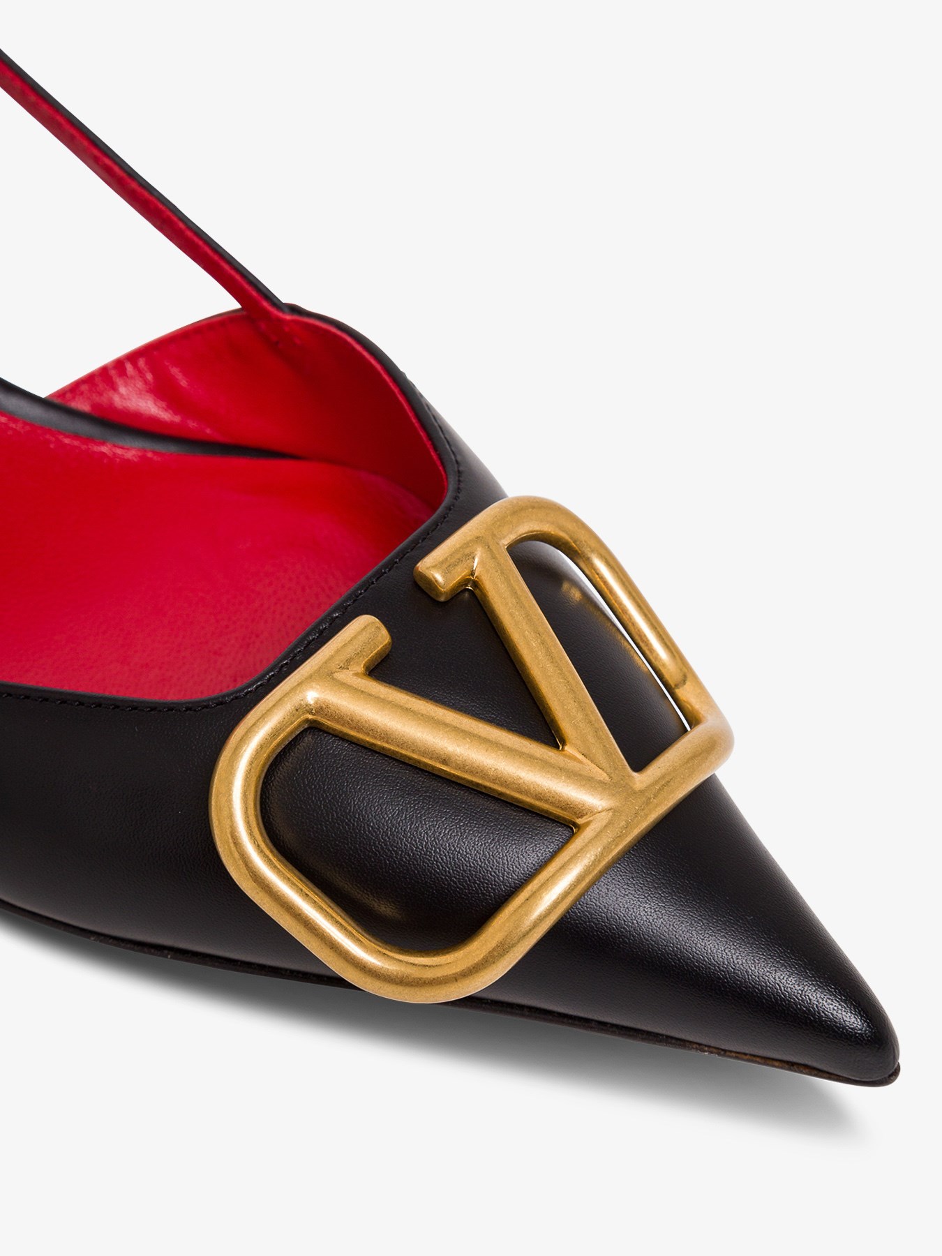 Valentino Pointed Toe Slimback Pump With Vintage-effect Brass Detail In Black