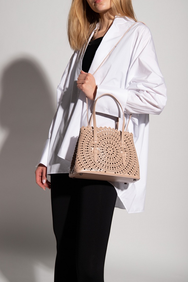 Alaïa Alaia Sable Mina 32 Laser-cut Leather Tote Bag In Nude