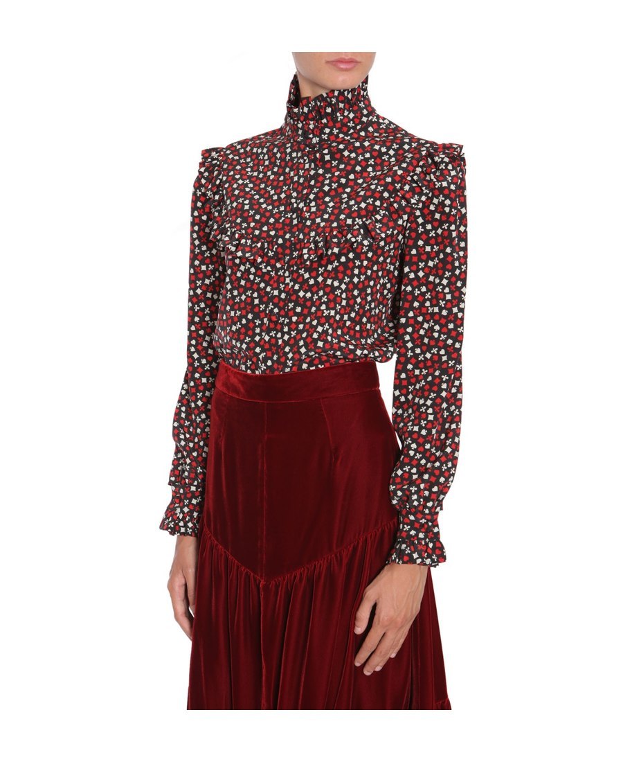 Saint Laurent Women Stand Up Collar Blouse In Red