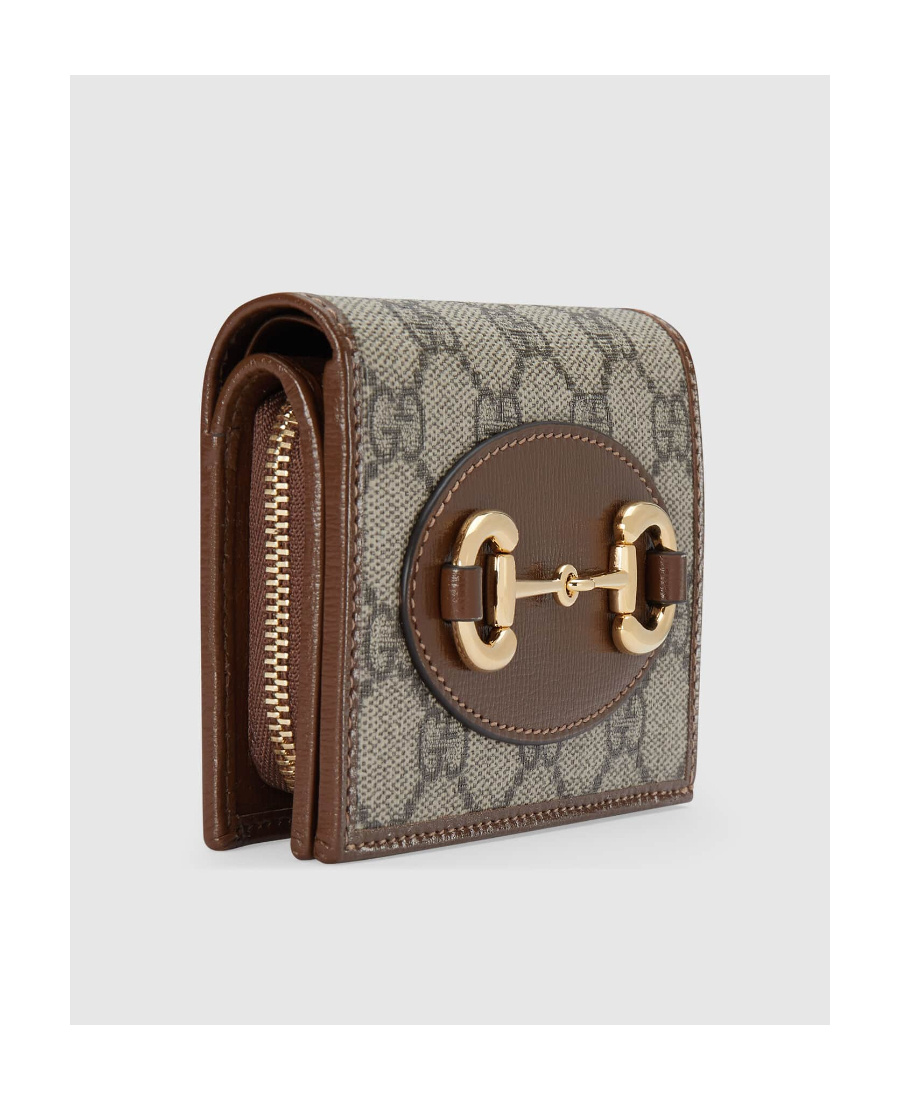 Gucci Compact Wallet With Signature Logo Pattern In Brown
