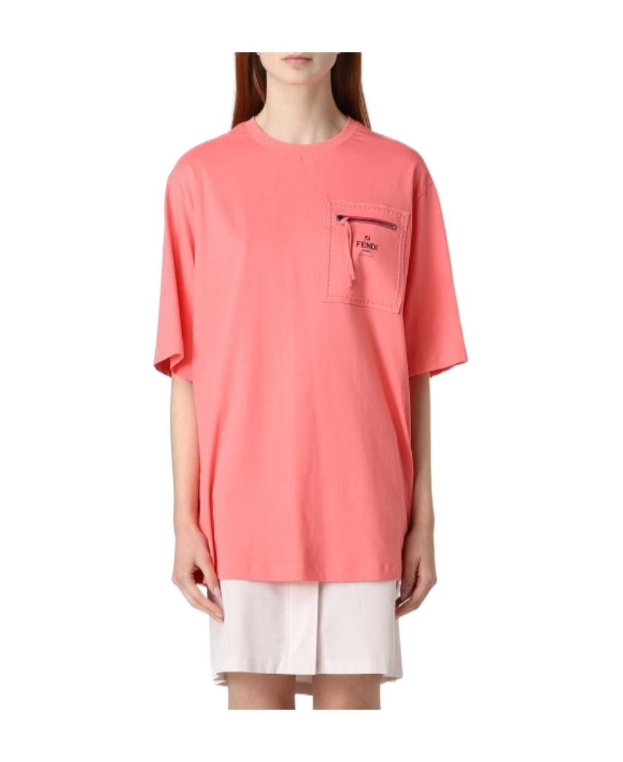 Fendi Short T-shirt With Round Neck And Short Sleeves In Pink