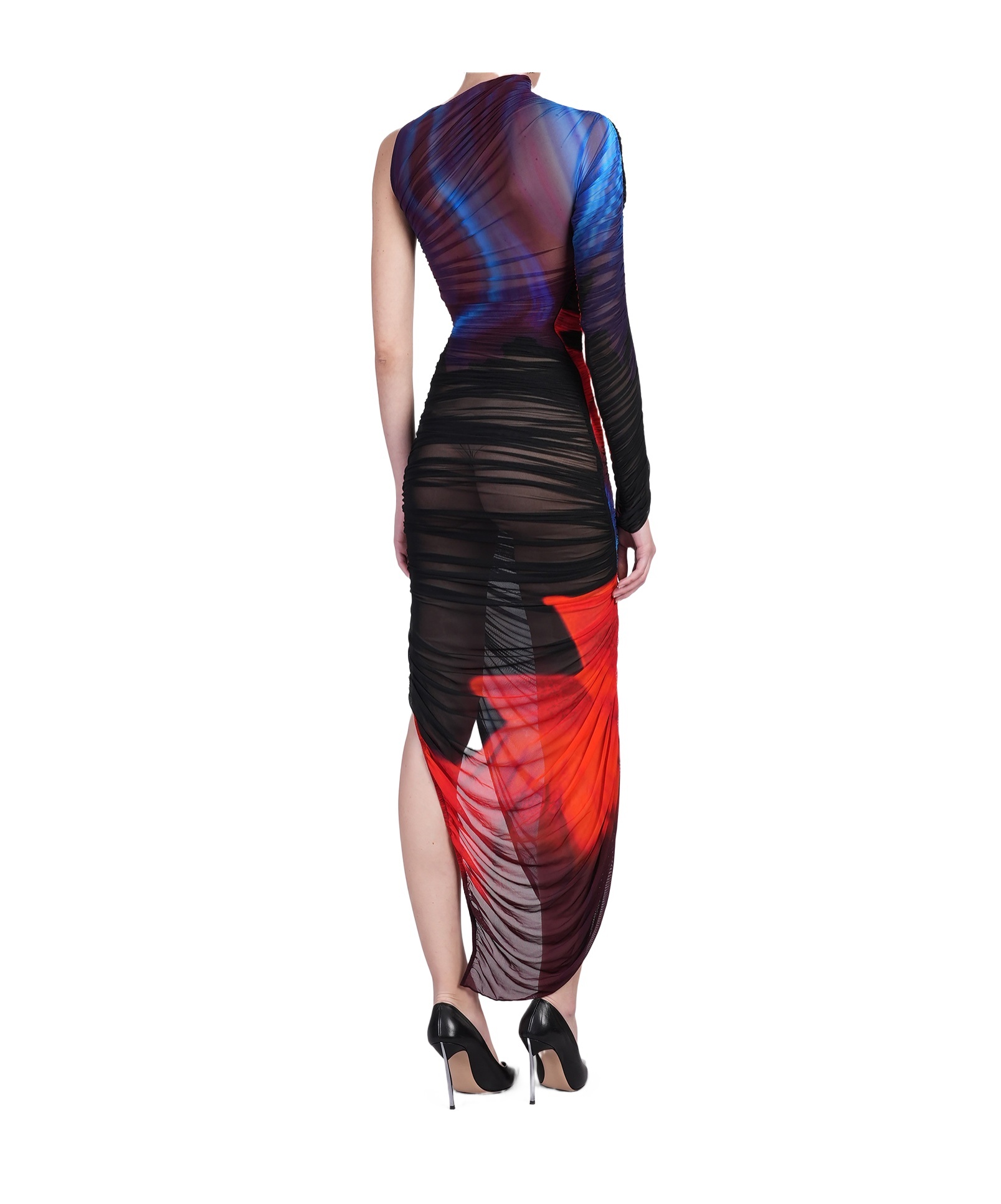 Mugler One-sleeve Dress In Multicolor
