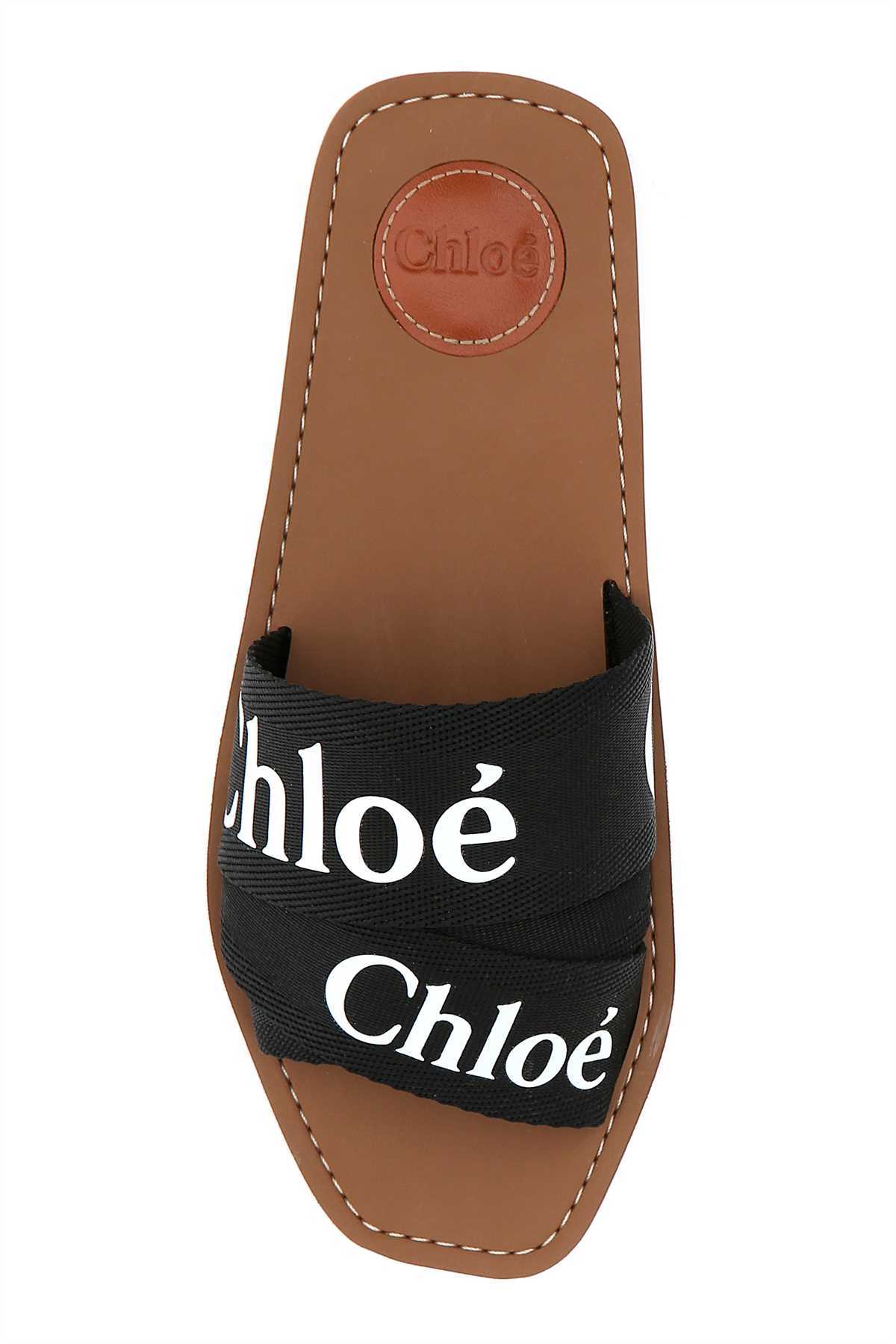 Shop Chloé Woody Logo Slides In Black