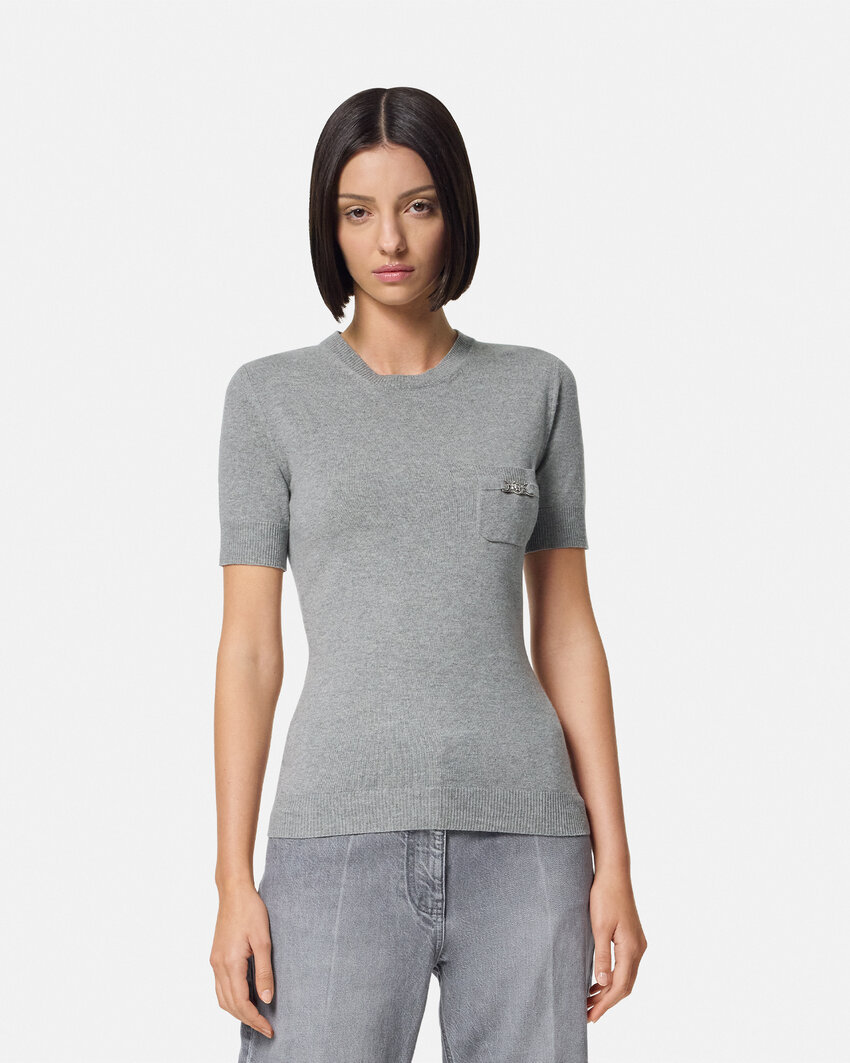 Versace Melange Grey Wool Blend Sweater In Gray