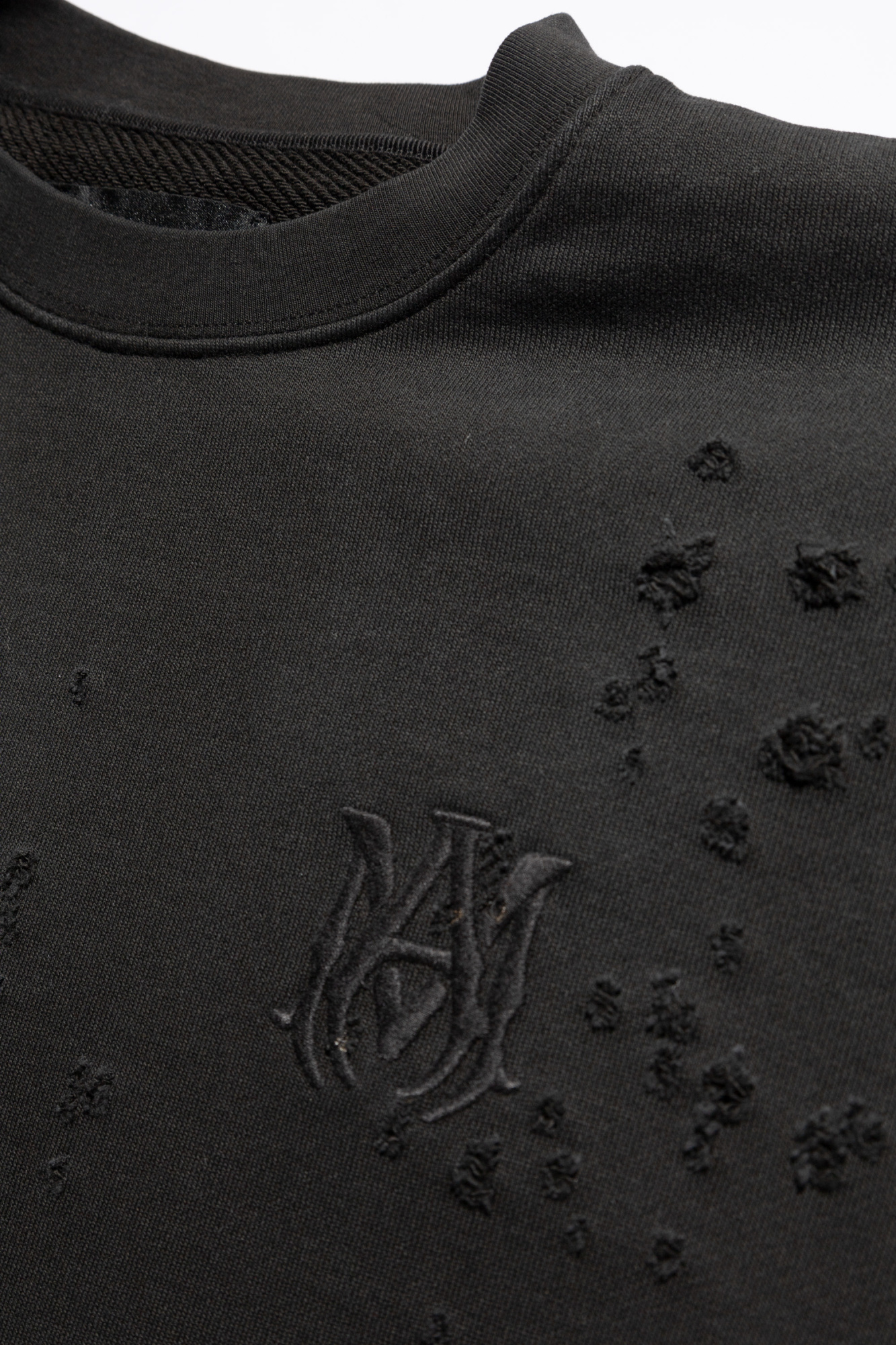 Amiri Crew Neck Sweatshirt With Destroyed Effect In Black