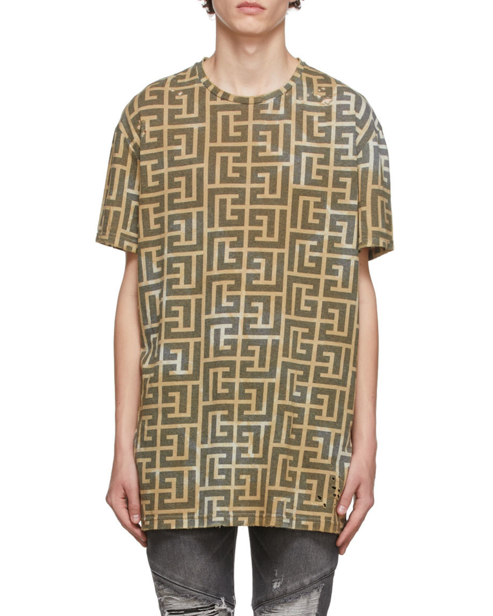 Shop Balmain Monogram-print Short-sleeved T-shirt In Brown