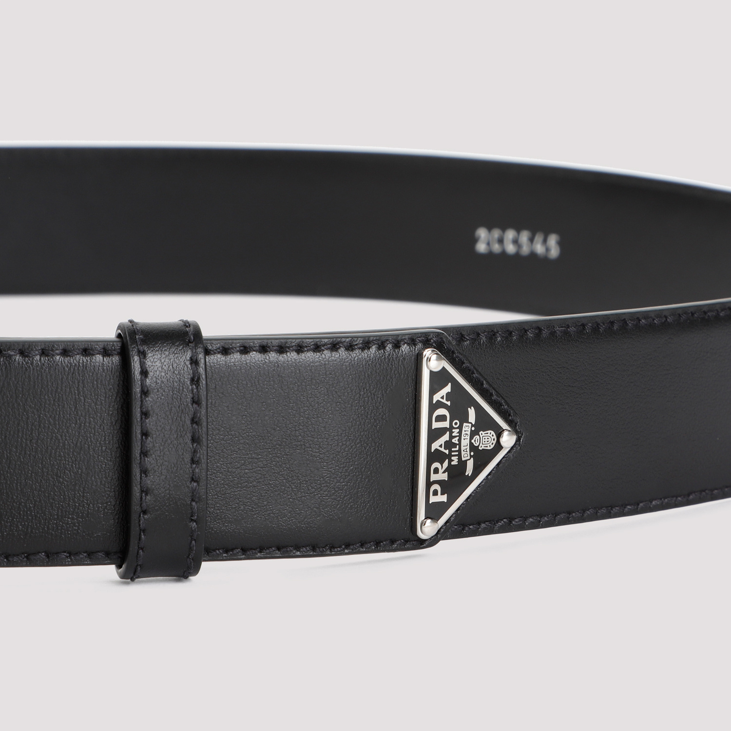 Prada Enamel-triangle-logo Leather Belt In Black