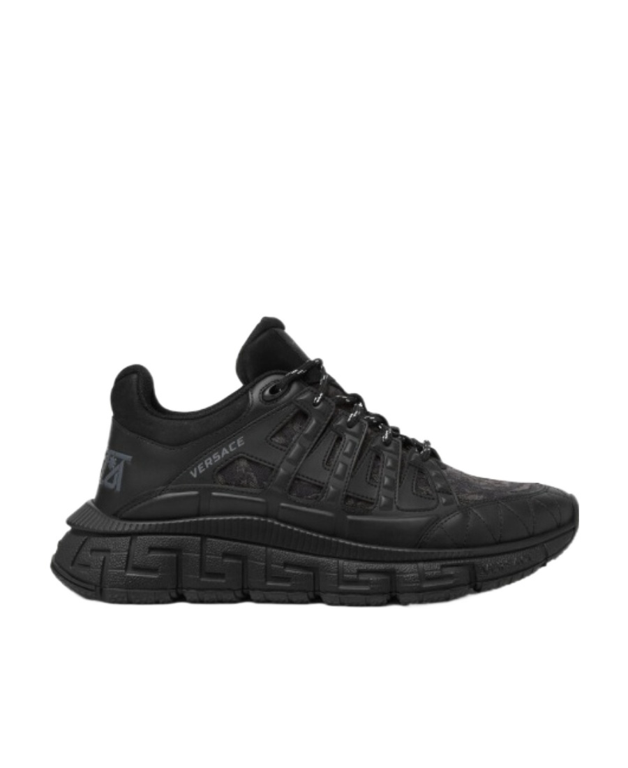 Versace Trigreca Sneakers With Baroque Jacquard Motif In Black