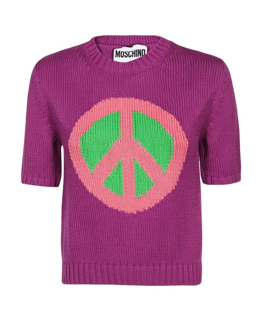 Moschino Peace Short-sleeve Sweater In Purple