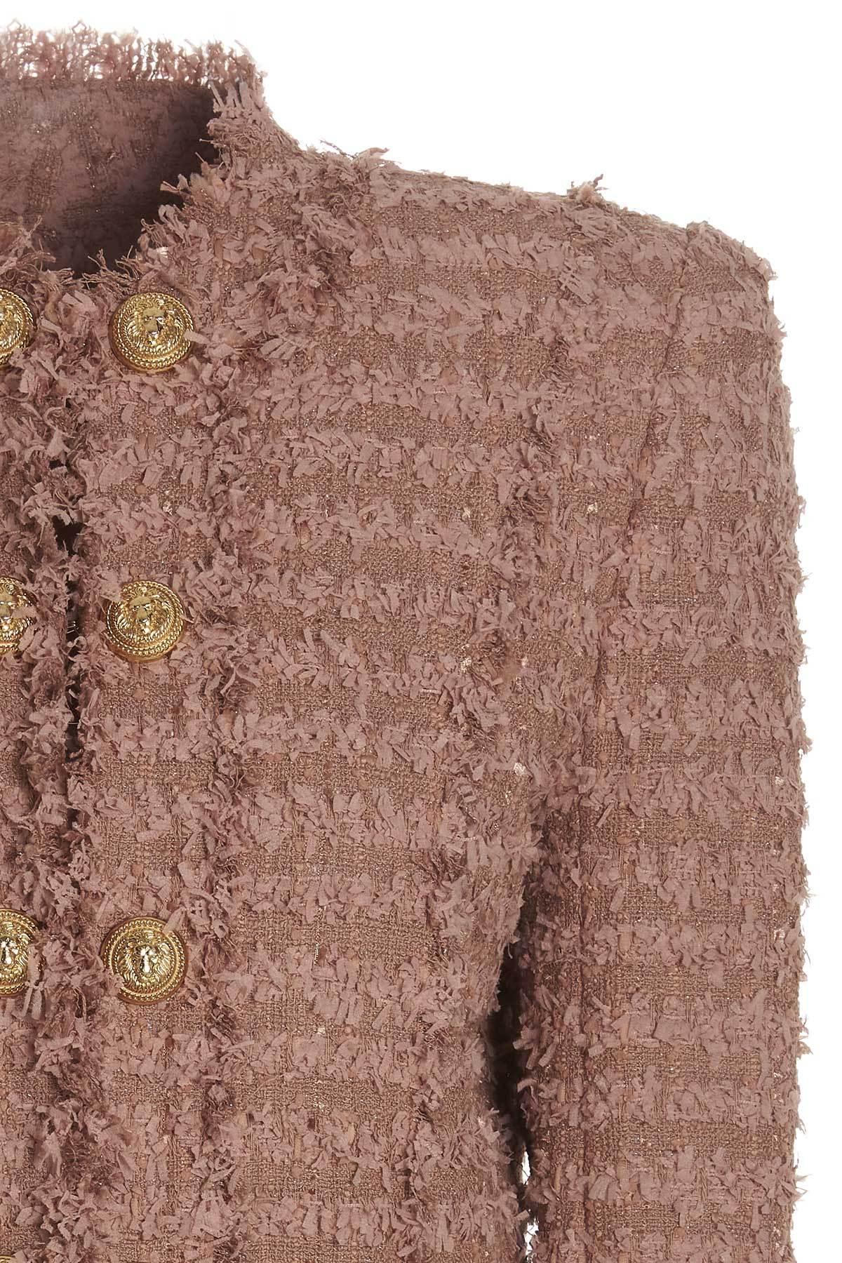 Balmain Single-breasted Tweed Jacket In Brown