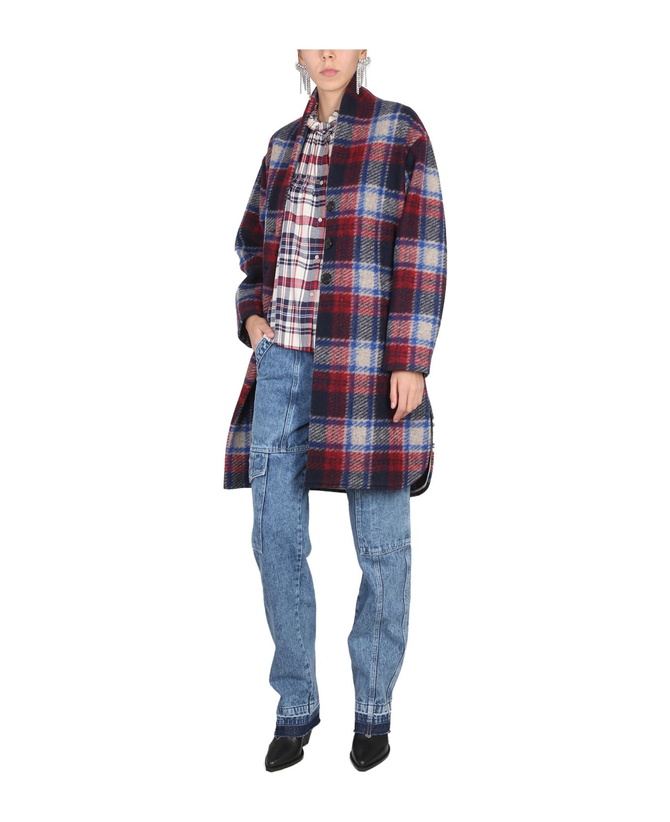 Isabel Marant Étoile Checked Long-sleeve Coat In Blue