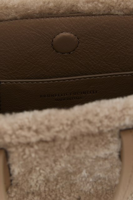 Brunello Cucinelli Shearling Leather Tote Bag In Gray