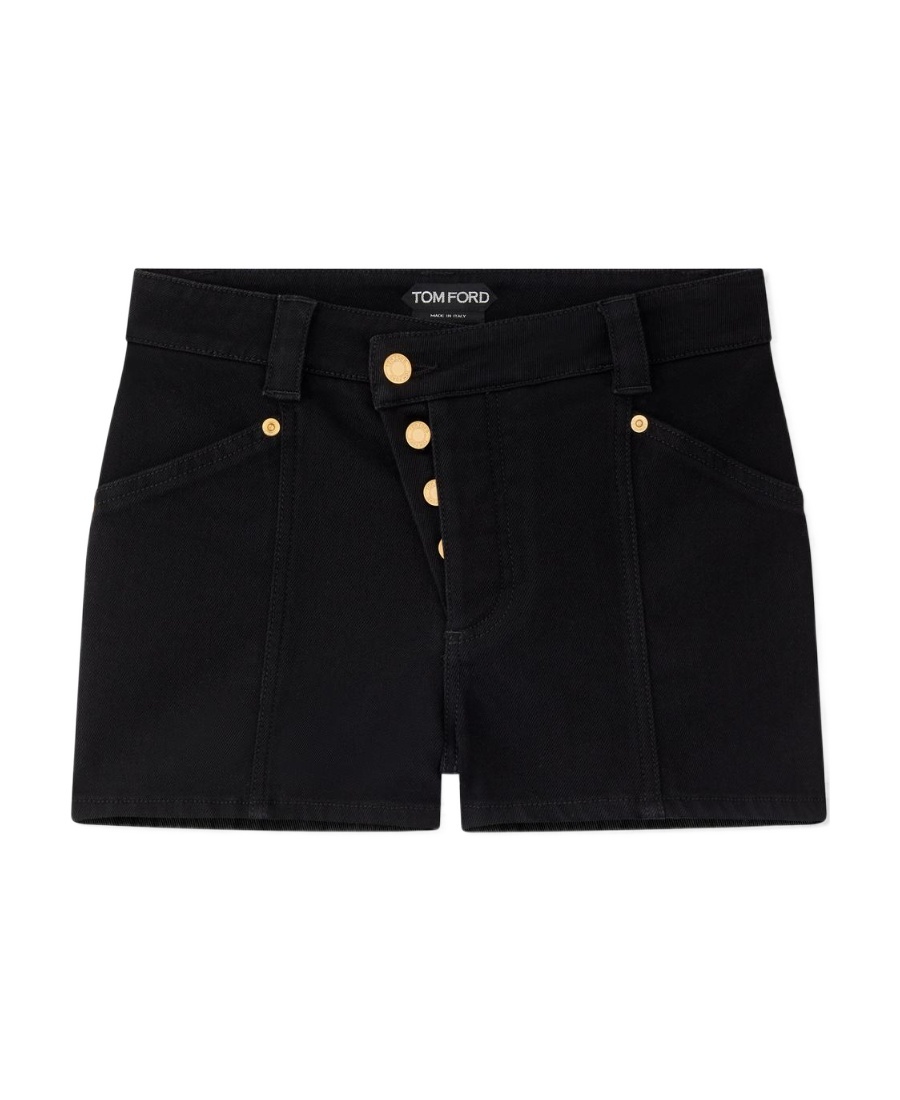 Tom Ford Asymmetrical Denim Shorts In Black