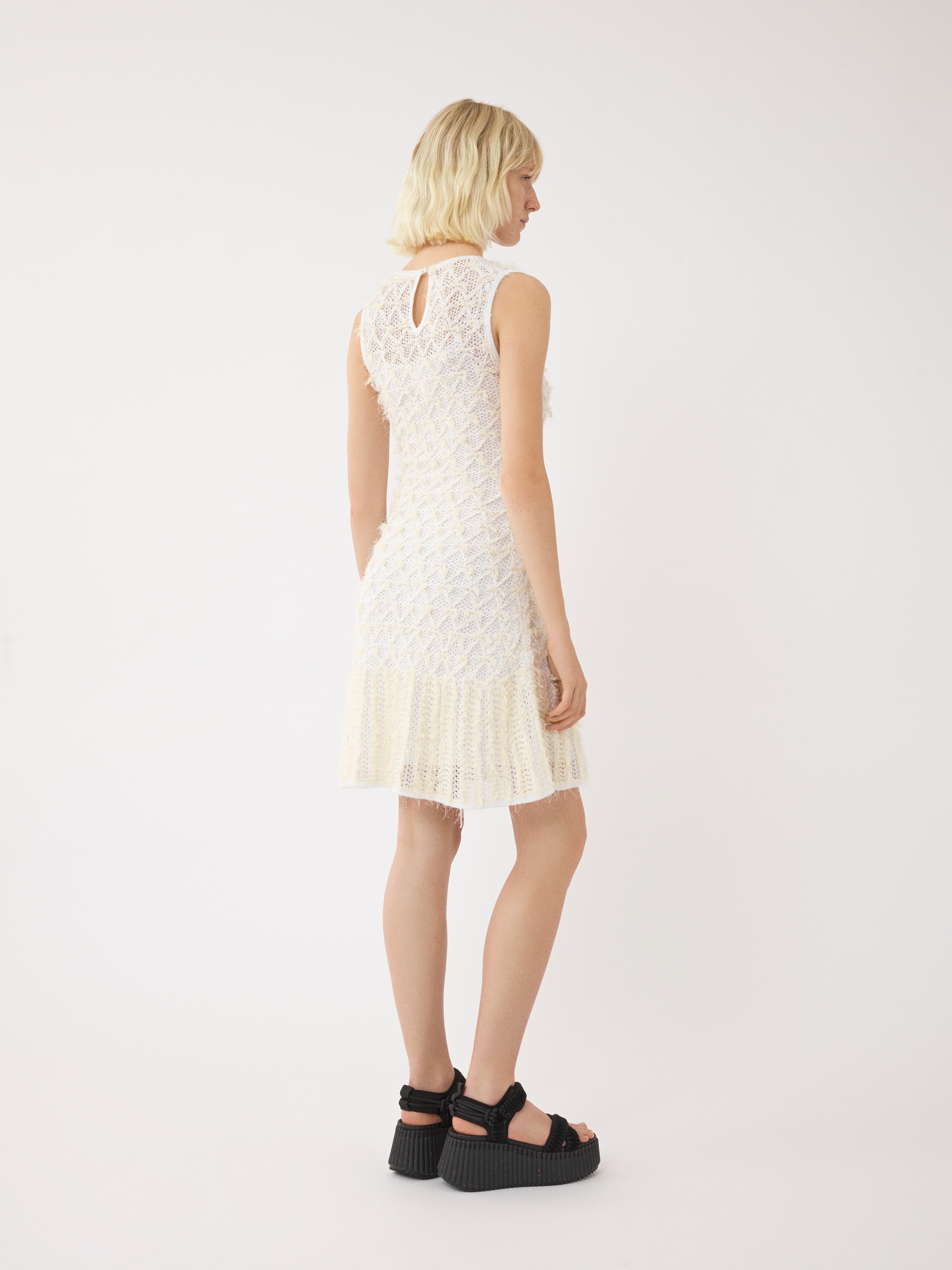 Chloé Tweed Lace Knit Mini Dress In White