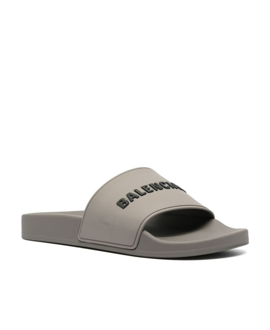 Balenciaga Raised-logo Slides In Gray