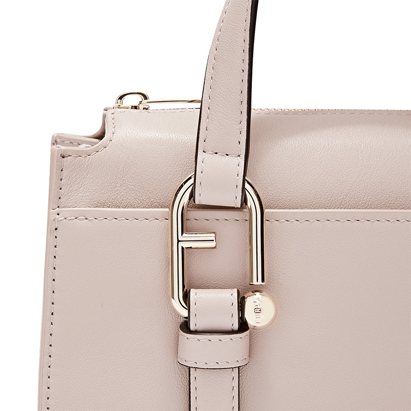 Furla Boston S Leather Handbag In Nude