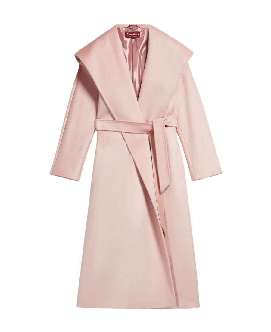 Max Mara Belted Hooded Cashmere Coat In Pink