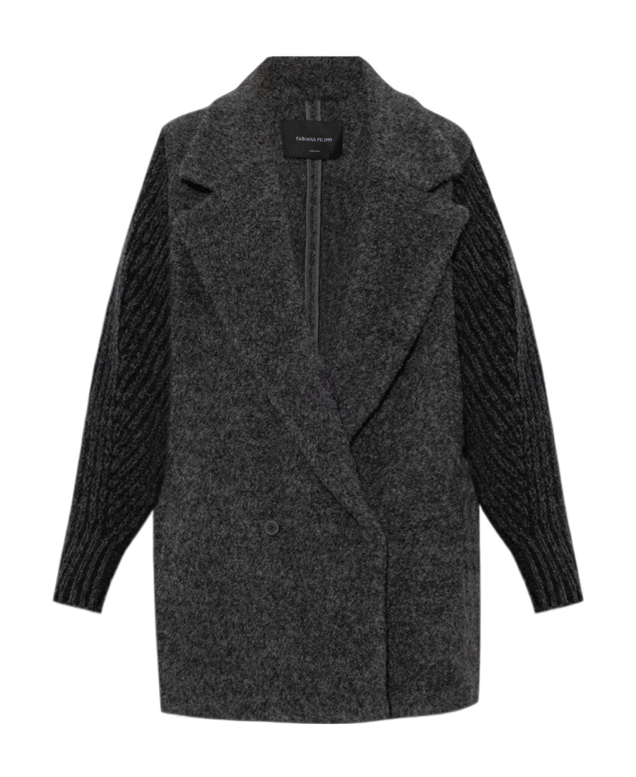 Shop Fabiana Filippi Logo Long-sleeved Coat In Black