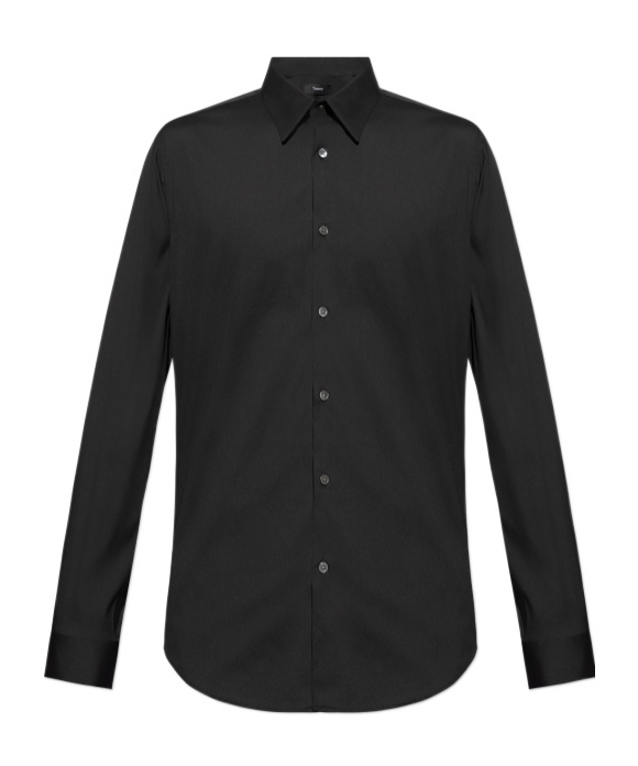 Theory Sylvain Mens Poplin Tab Collar Button-down Shirt In Black