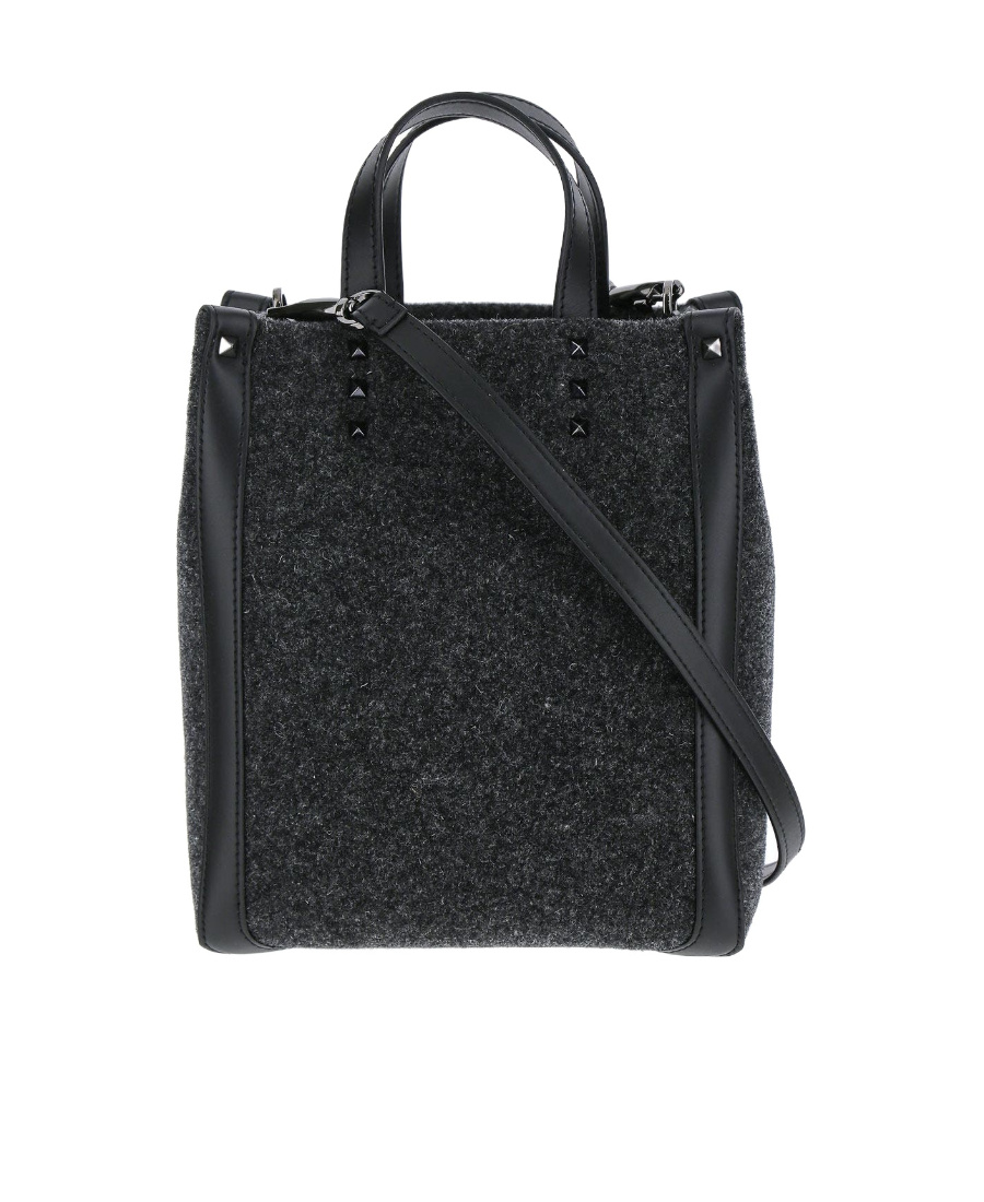 Valentino Logo Fabric Handbag In Black