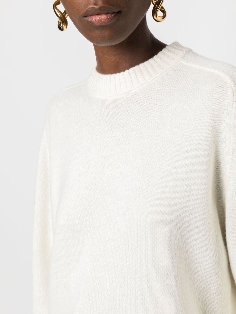 Shop Loulou Studio Long-sleeved Round-neck Sweater In White