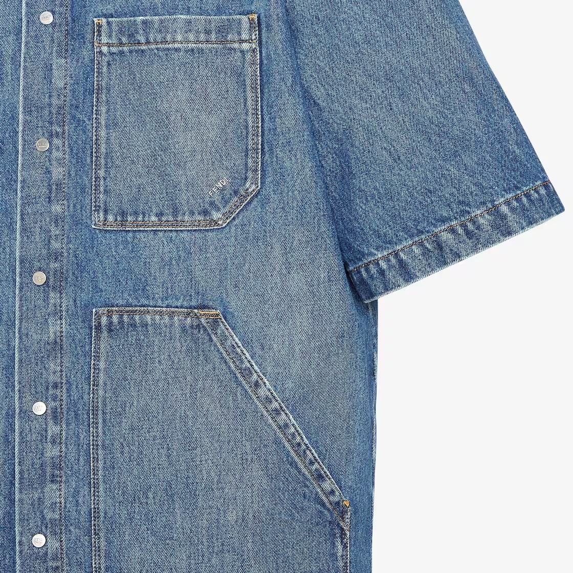 Fendi Multi-pocket Denim Shirt In Blue