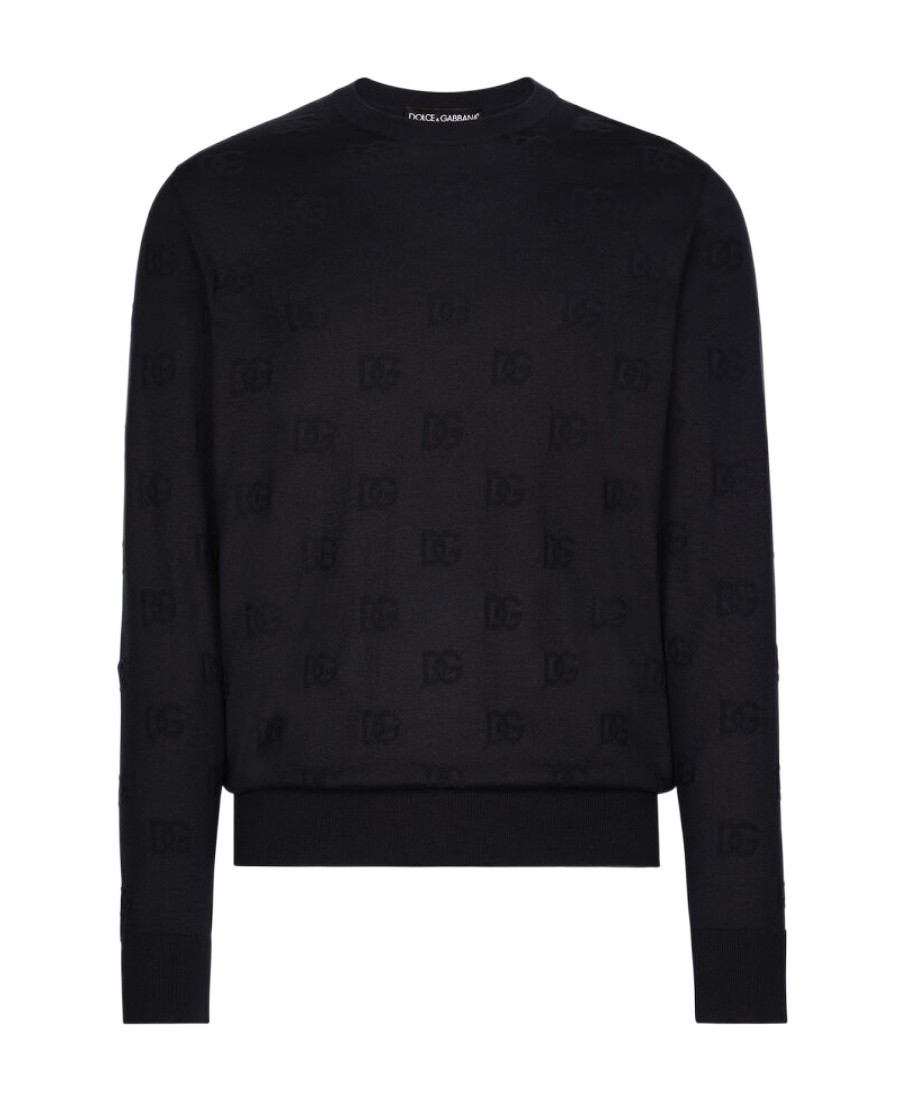 Dolce & Gabbana Logo Intarsia-knit Silk Jumper In Black