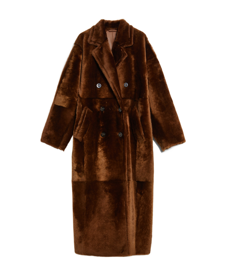 Max Mara Tanga Double-breasted Shearling Coat In Brown